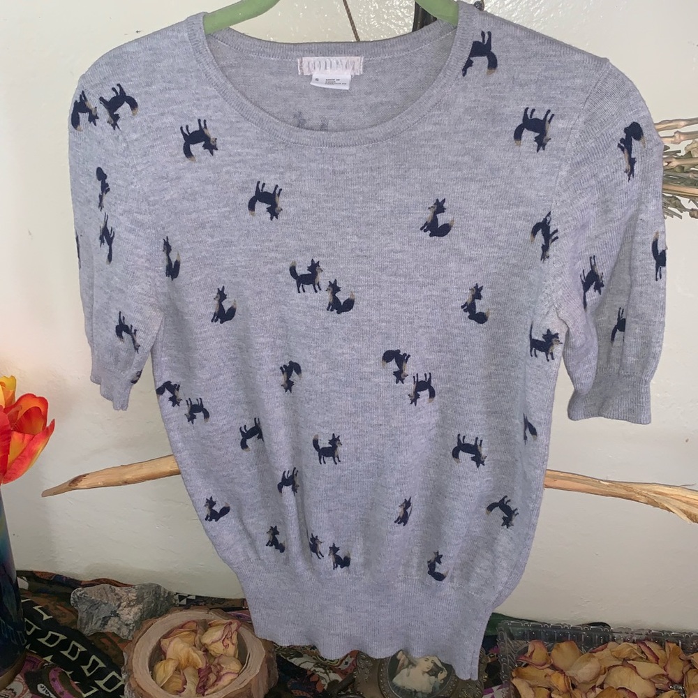 Vintage Fox Print Short Sleeve Sweater
